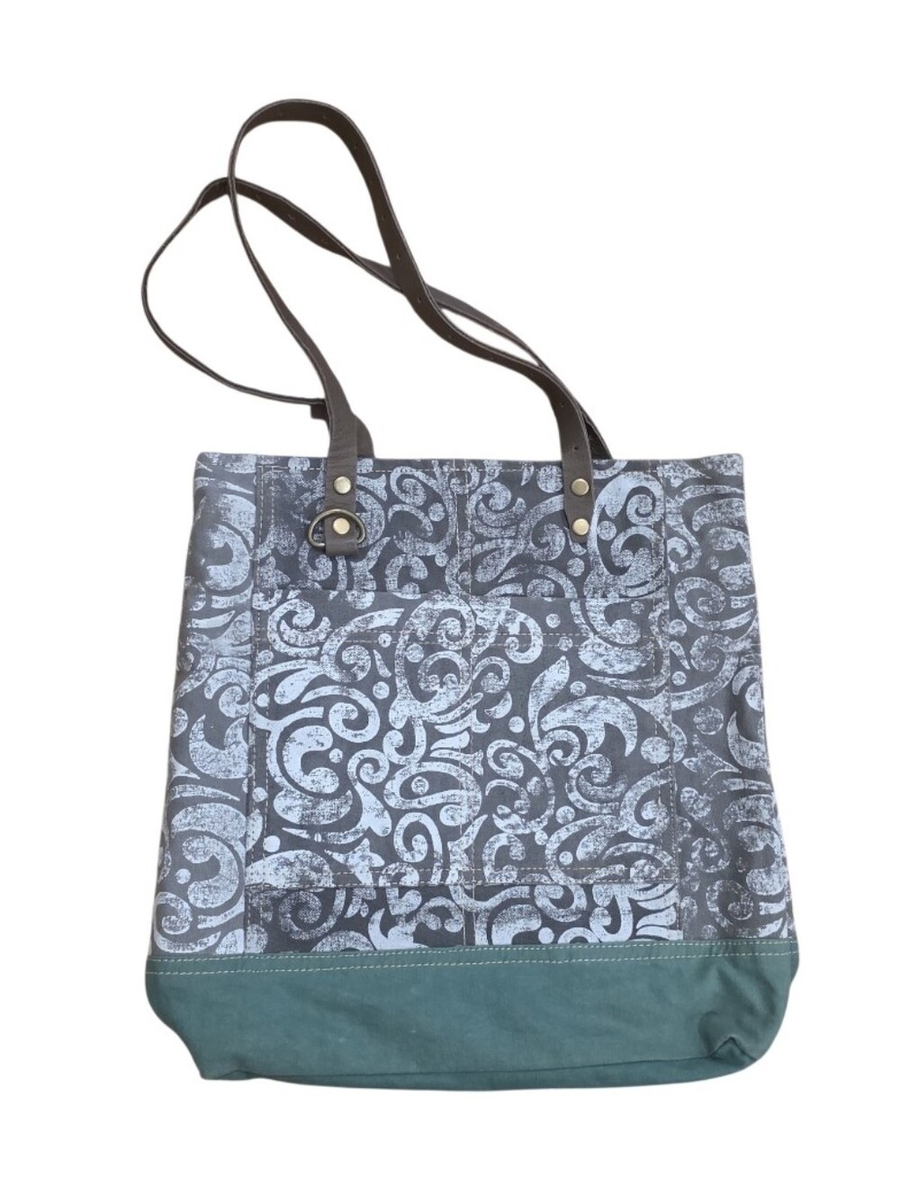 Myra Upcycled Canvas Weekender Tote Leather Trim Shoulder Bag Purse Shoulder Bag